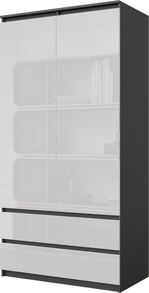 Atníková skria JOELLE 90 cm antracit / biely lesk, skria s otonými dverami, 2 dvere, 2 zásuvky, ty na obleenie a 3 priehradky, 90 x V180 x H5