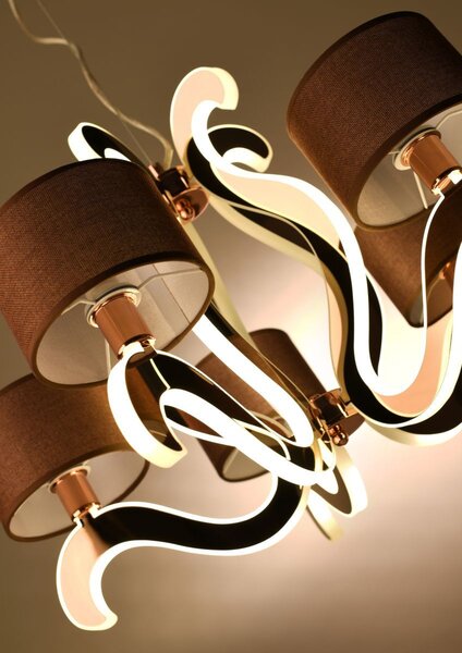 Päťramenné závesné svetlo AMBROSIA - 5xE14, 40W + LED 43,4W, 2800K (teplá biela), medené