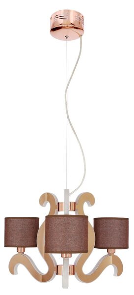 Trojramenné závesné svetlo AMBROSIA - 3xE14, 40W + LED 18,4 W, 2800K (teplá biela), medené