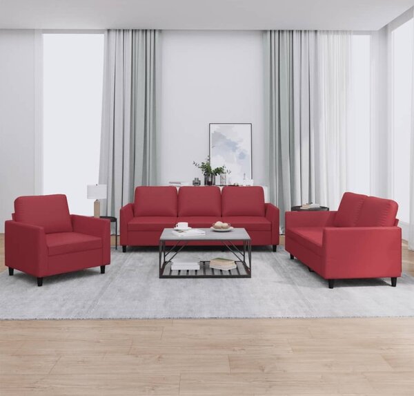 Maison Exclusive – 3-dielna sedacia súprava s vankúšmi, vínovočervená umelá koža