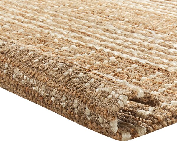 Koberec béžový jutový 200 x 300 cm ručne tkaný s pruhovaným vzorom boho obývacia izba spálňa