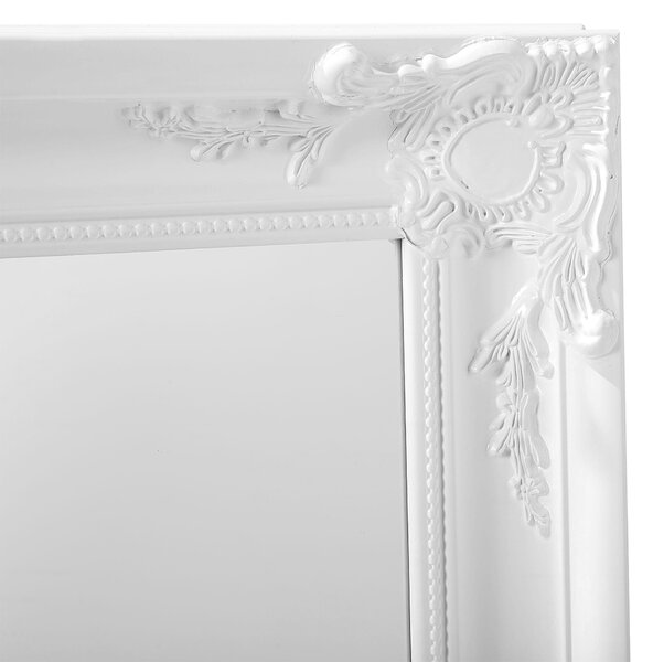 Závesné zrkadlo biela syntetický materiál 51 x 141 cm obdĺžnikový tvar dekoratívny rám na stenu vintage francúzsky štýl obývačka spálňa