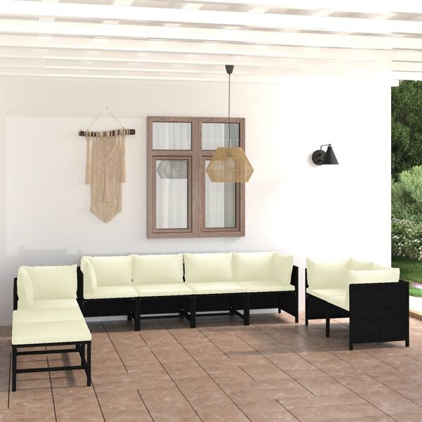 Maison Exclusive – 10-dielna záhradná súprava s vankúmi z polyrotangu, ierna