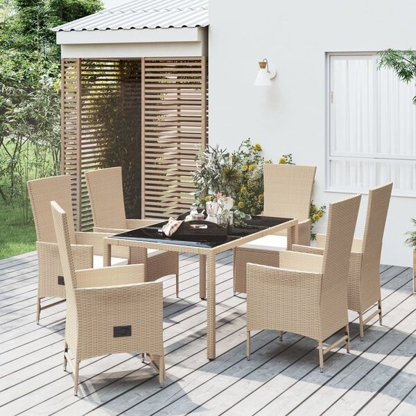 Maison Exclusive – 7-dielna záhradná jedálenská súprava s vankúšmi, béžová, polyratan
