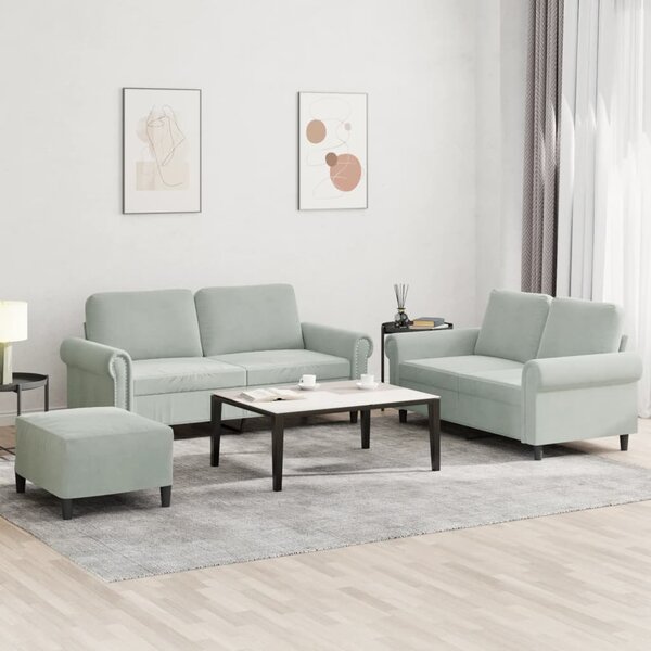 Maison Exclusive – 3-dielna sedacia súprava s vankúšmi, svetlosivý zamat