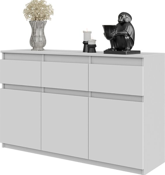 FURNICA - NOAH - Komoda s 3 zásuvkami a 3 dvierkami - biela matná V75cm Š120cm H35cm