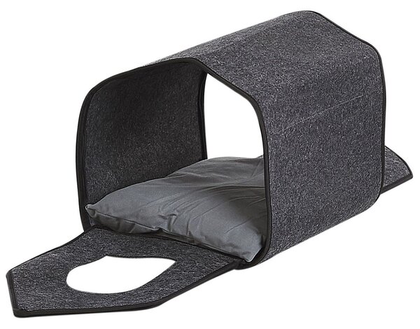 Posteľ pre domáceho miláčika sivá plsť polyester 40 x 40 cm tvar domčeka pelech pre psa alebo mačku príslušenstvo