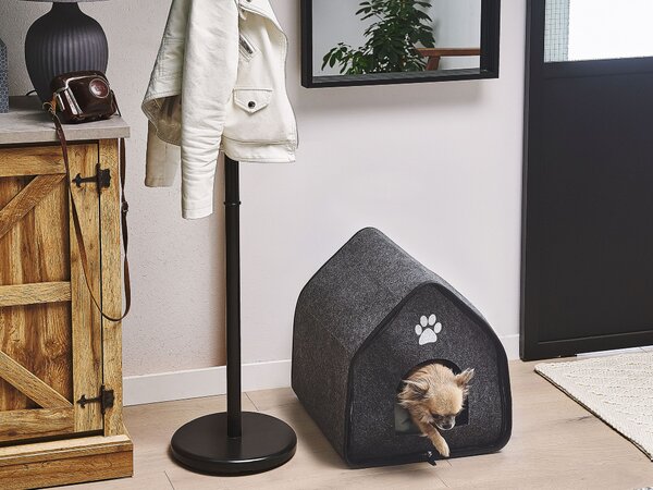 Posteľ pre domáceho miláčika sivá plsť polyester 40 x 40 cm tvar domčeka pelech pre psa alebo mačku príslušenstvo