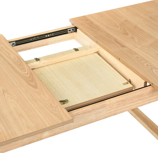 Rozkladací jedálenský stôl svetlý jaseň MDF 160/200 x 95 cm jaseňová dyhovaná vrchná doska moderný dizajn panelový podstavec
