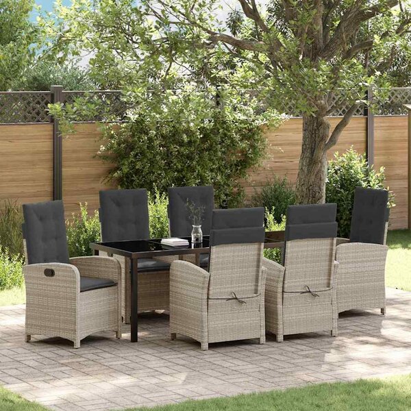 Maison Exclusive - Záhradná jedálenská súprava s vankúmi 7 ks Svetloedá Poly-rattan