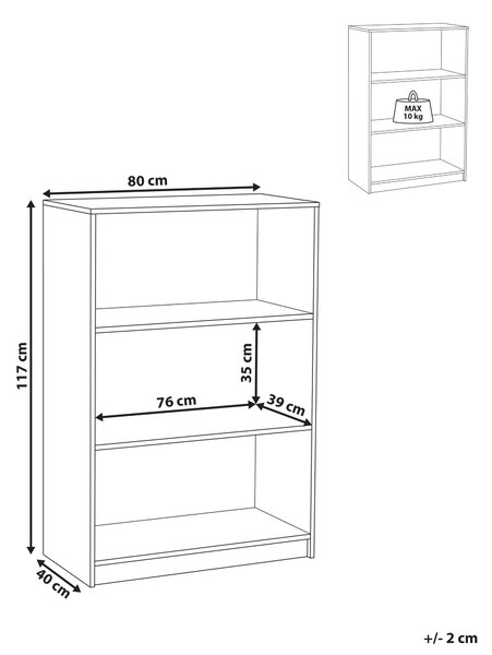 Knižnica s 3 policami svetlohnedá drevotriesková doska 80 x 40 cm minimalistický štýl matná povrchová úprava regál na knihy