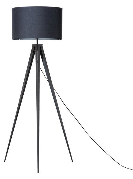 Stojaca lampa čierna statívový kovový podstavec trojnožka 156 cm látkové tienidlo moderný industriálny štýl obývačka spálňa