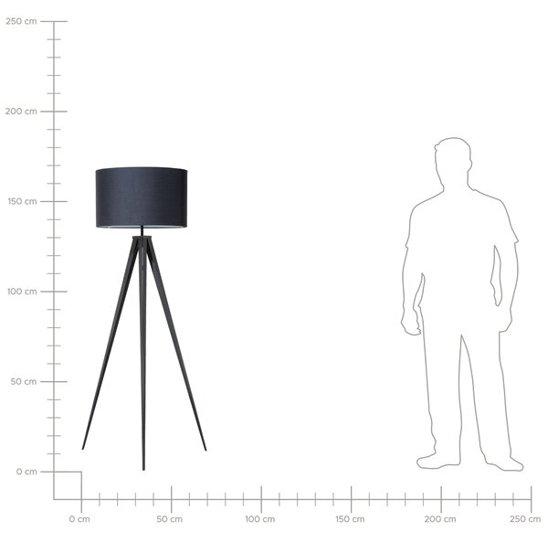 Stojaca lampa čierna statívový kovový podstavec trojnožka 156 cm látkové tienidlo moderný industriálny štýl obývačka spálňa