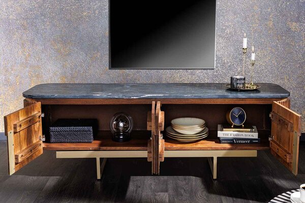 Dizajnový TV stolík Daichi 160 cm mango / mramor