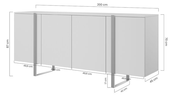 Štvor dverová komoda Verica 200 cm - biszkoptový dub / čierne nohy