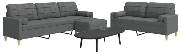 Maison Exclusive – 3-dielna sedacia súprava s podnožkou a dekoratívnymi vankúšmi, tmavosivá látka