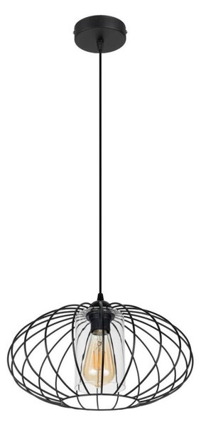 Luster na lanku CORRINI 1xE27/60W/230V pr. 34 cm čierna/číra