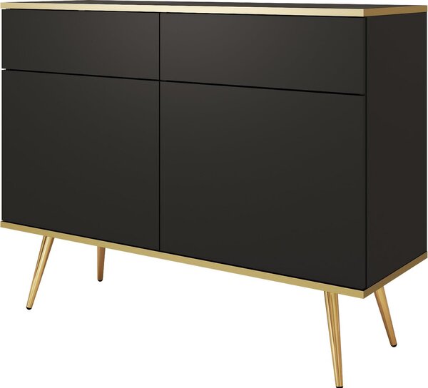 Komoda Banff KSZ107 - čierna - zlaté nohy - 2 zásuvky - šírka 107 cm, výška 85 cm, hĺbka 39 cm