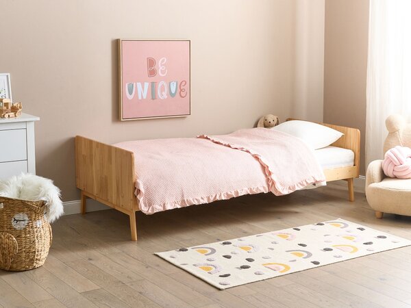 Drevená posteľ 90 x 200 cm svetlohnedá borovicové drevo rám postele s roštom moderný škandinávsky štýl spálňa
