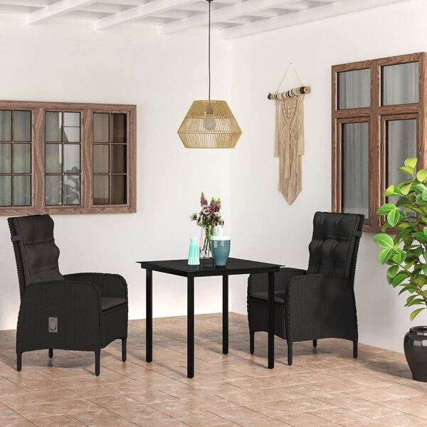 Maison Exclusive – 3-dielna záhradná jedálenská súprava s vankúmi, ierna