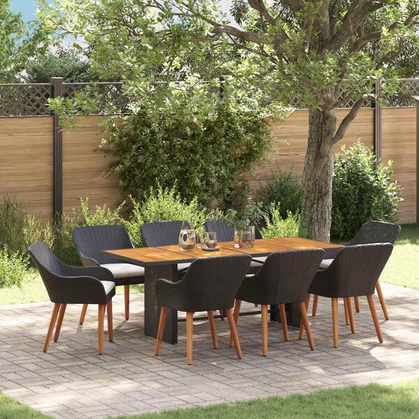 Maison Exclusive - Záhradný jedálenský set s vankúšom 9 pcs Čierna polyratan