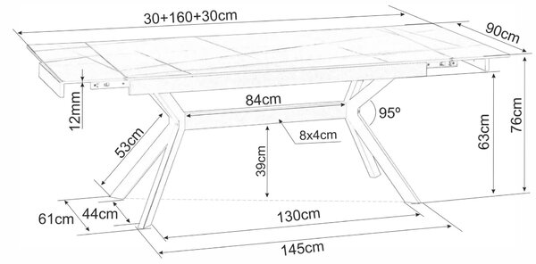 Rozkladací jedálenský stôl 160(220)x90 EDITHA - čierny