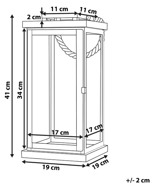 Lampáš čierne drevo so zlatým kovom výška 41 cm stĺpový držiak na sviečku s lanovou rúčkou