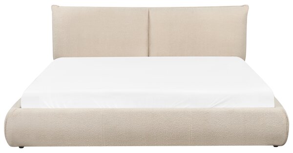 Posteľ svetlobéžová buklé čalúnenie 180 x 200 cm lamelový rošt hrubé čalúnené čelo postele moderný štýl spálňa