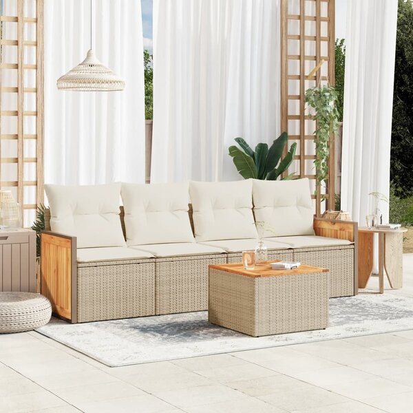 Maison Exclusive – 5-dielna záhradná súprava s vankúmi, béová, polyratan