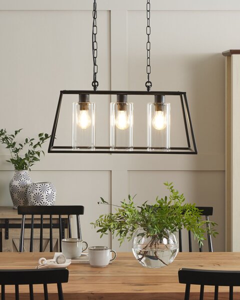 Závesná lampa čierna železo sklo 117 cm kovový rám 3 tienidlá moderný industriálny štýl osvetlenie