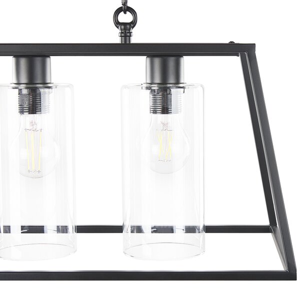 Závesná lampa čierna železo sklo 117 cm kovový rám 3 tienidlá moderný industriálny štýl osvetlenie
