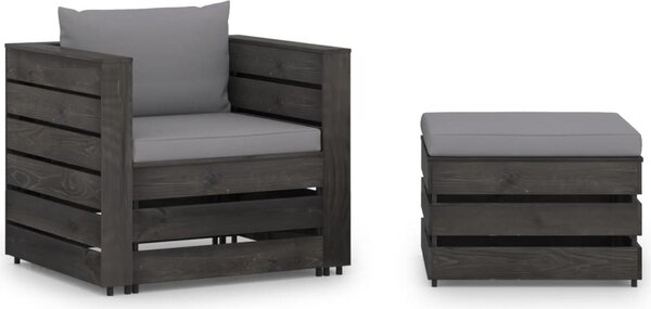 Maison Exclusive – 2-dielna záhradná súprava s vankúšmi, sivá, impregnované drevo