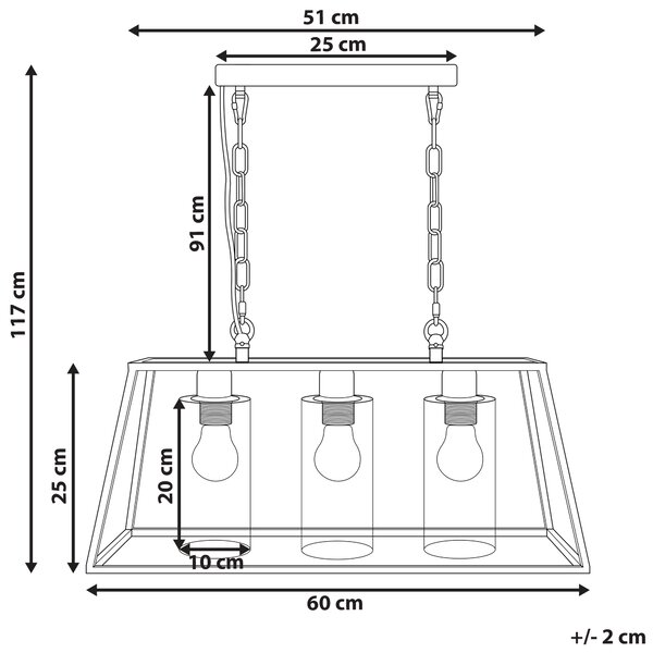 Závesná lampa čierna železo sklo 117 cm kovový rám 3 tienidlá moderný industriálny štýl osvetlenie