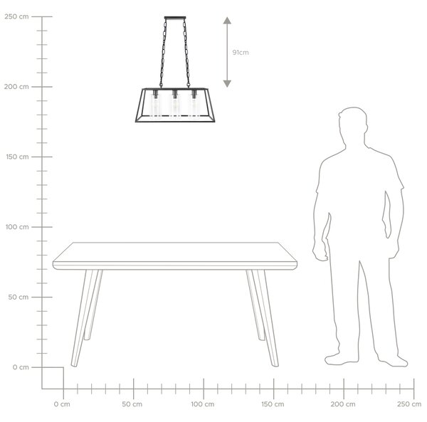 Závesná lampa čierna železo sklo 117 cm kovový rám 3 tienidlá moderný industriálny štýl osvetlenie
