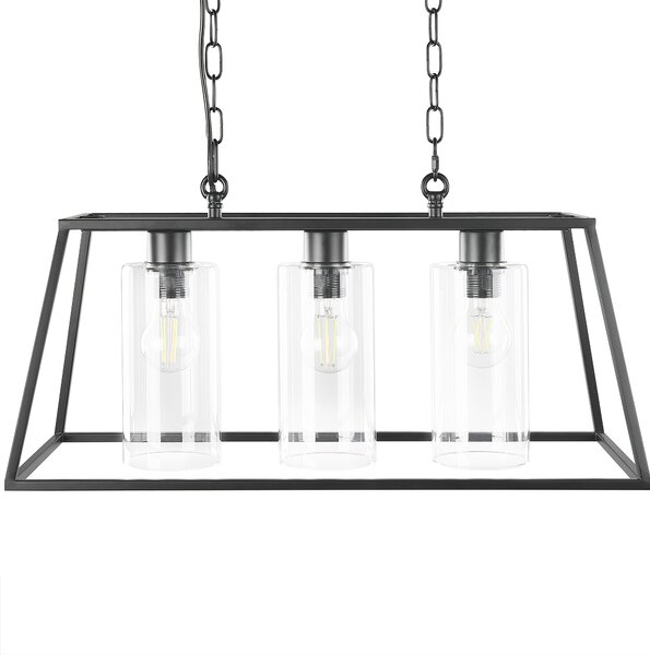 Závesná lampa čierna železo sklo 117 cm kovový rám 3 tienidlá moderný industriálny štýl osvetlenie