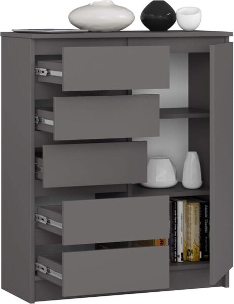 BDW - Komoda 5 zásuviek, obývacia izba, predsieň 80x97x35, sivá