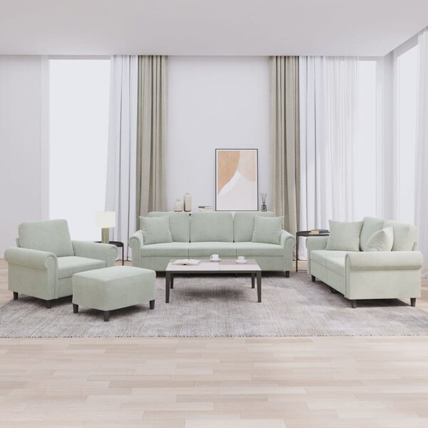 Maison Exclusive – 4-dielna sedacia súprava s vankúšmi, svetlosivý zamat