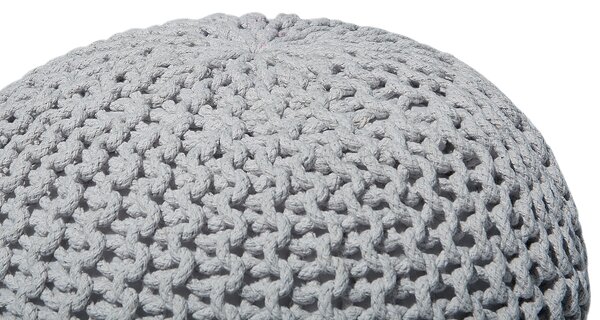 Puf taburetka svetlosivá okrúhla bavlnená 50 x 35 cm pletená podnožka výplň z polystyrénového granulátu