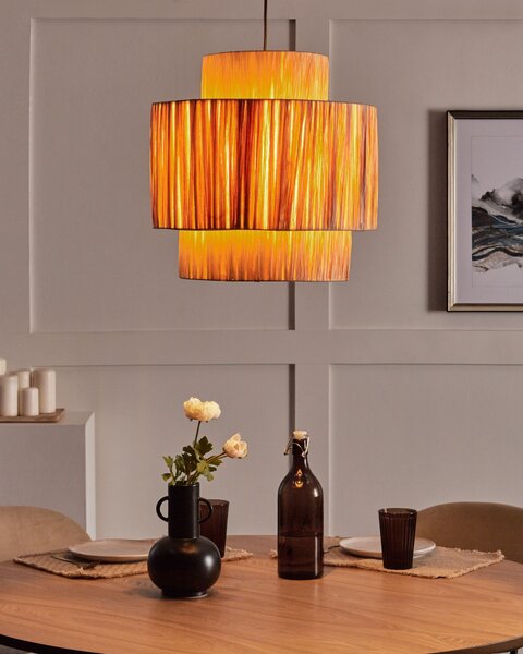 Závesná lampa prírodná z palmových listov rafia svietidlo do interiéru v boho štýle