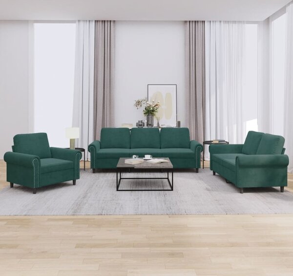 Maison Exclusive – 3-dielna sedacia súprava s vankúšmi, tmavozelený zamat
