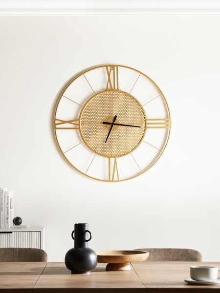 Nástenné hodiny zlaté kovové okrúhly tvar závesné minimalistický industriálny moderný štýl doplnky