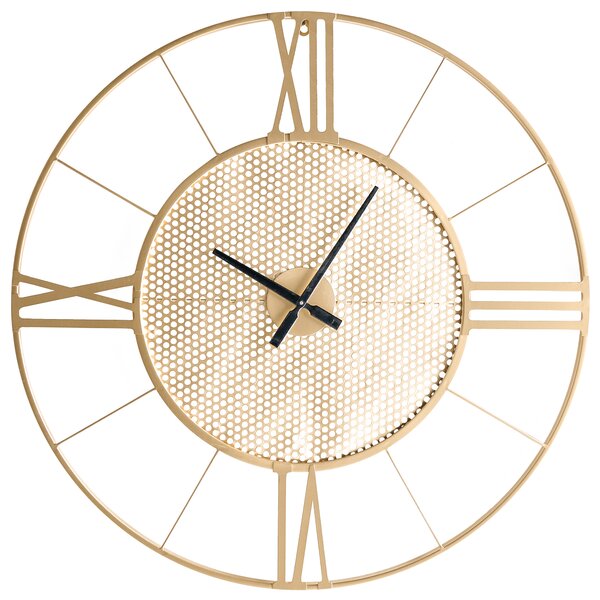 Nástenné hodiny zlaté kovové okrúhly tvar závesné minimalistický industriálny moderný štýl doplnky