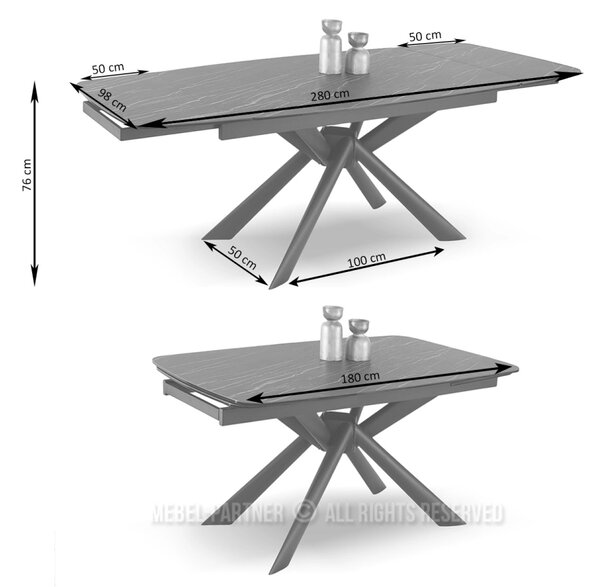 Rozkladací jedálenský stôl 180(280)x98 NODIN - šedý / čierny