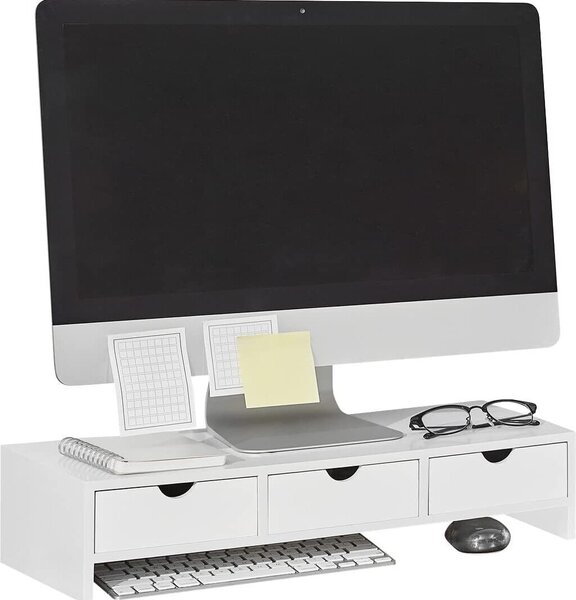 SoBuy Stolový organizér s podstavcom na monitor s 3 zásuvkami - 51x25x12cm, biely