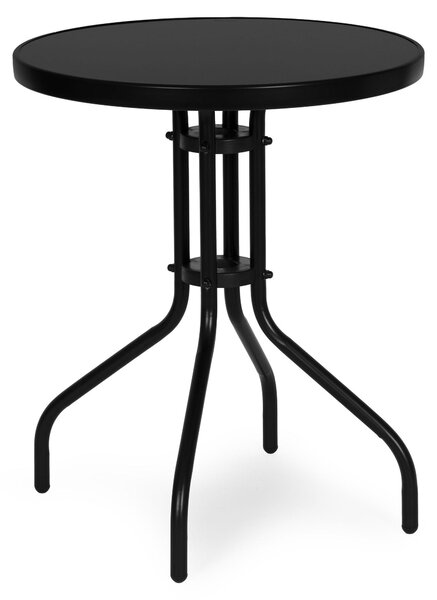 Kruhový záhradný stolík 60 cm z tvrdeného skla – stolík do záhrady, na terasu alebo balkón, ierny, MultiGarden