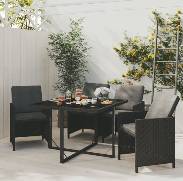 Maison Exclusive – 5-dielna záhradná jedálenská súprava s vankúmi z polyrotangu, ierna