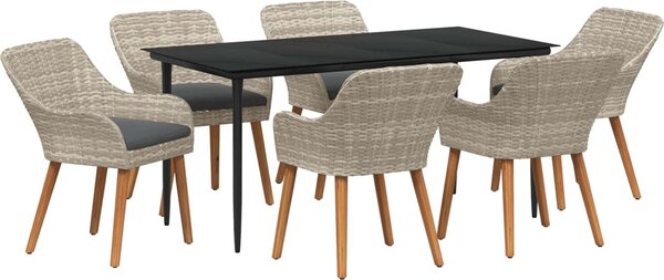 Maison Exclusive - Záhradný jedálenský set s vankúom 7 pcs Svetlosivá polyratan