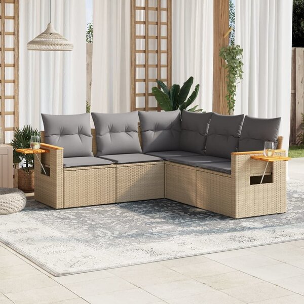 Maison Exclusive - 5-dielna záhradná súprava pohoviek s vankúšmi béžová polyratan