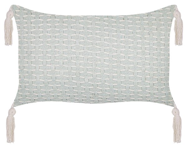 Súprava 2 dekoratívnych vankúšov mätová zelená 25 x 45 cm geometrický vzor strapce snímateľné poťahy s výplňou