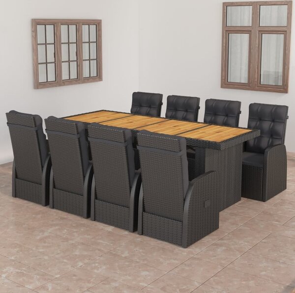 Maison Exclusive – 9-dielna záhradná jedálenská súprava s vankúšmi Poly Rattan Black